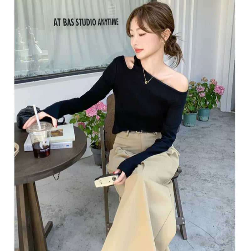 オフショルダーカットソー×ワイドレッグパンツコーデセット