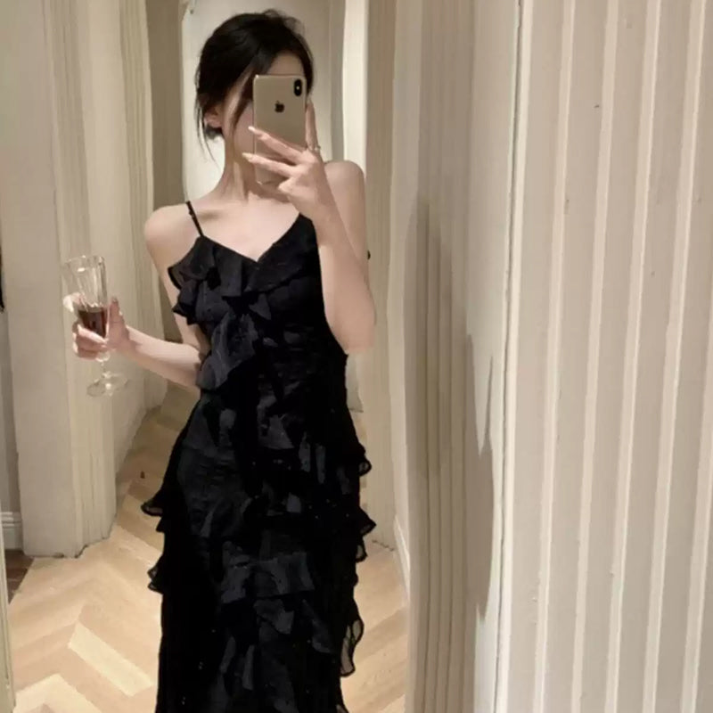 フレンチシック Vネックフリルキャミドレス