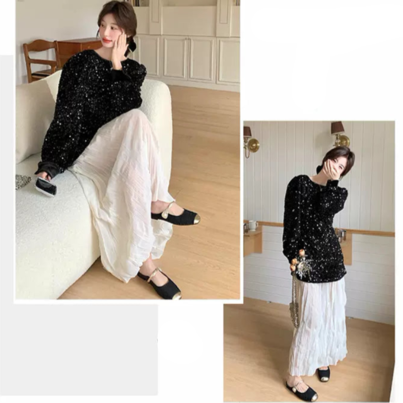 ラメトップス×ワッシャースカートドッキングワンピース