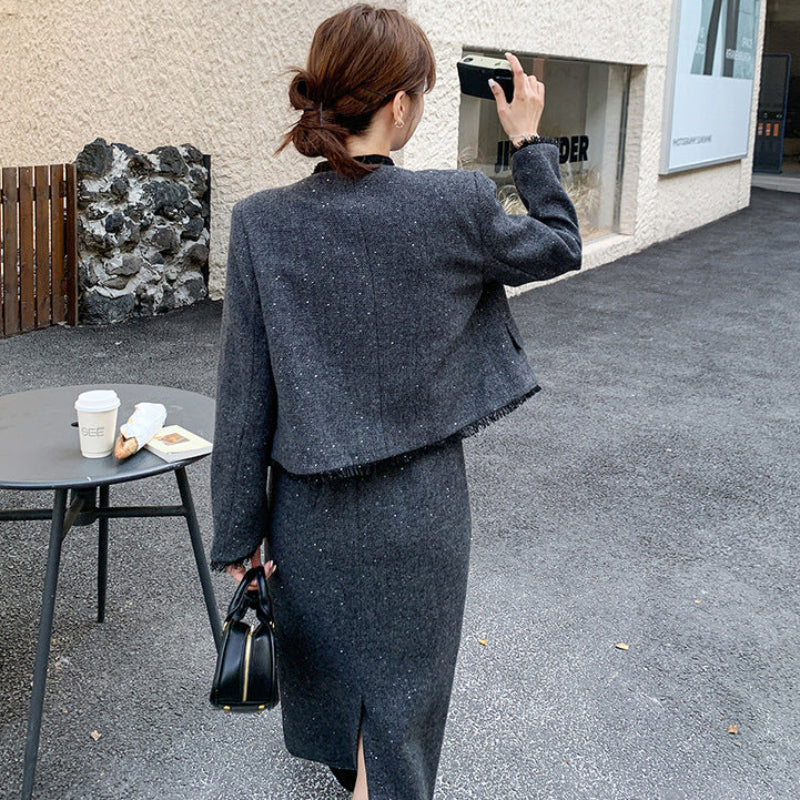 ラメツイードジャケット×スカートスーツ