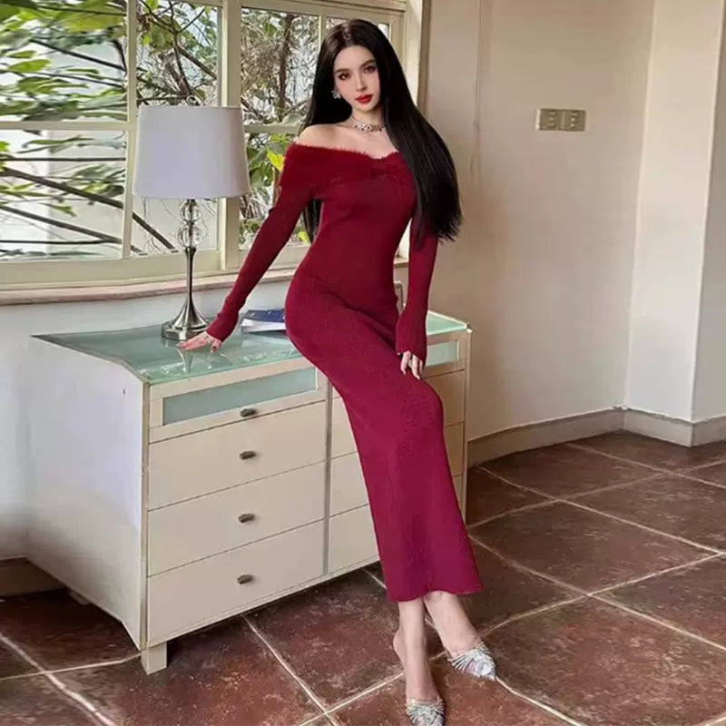 ワンショルダーニットドレス(2colors)