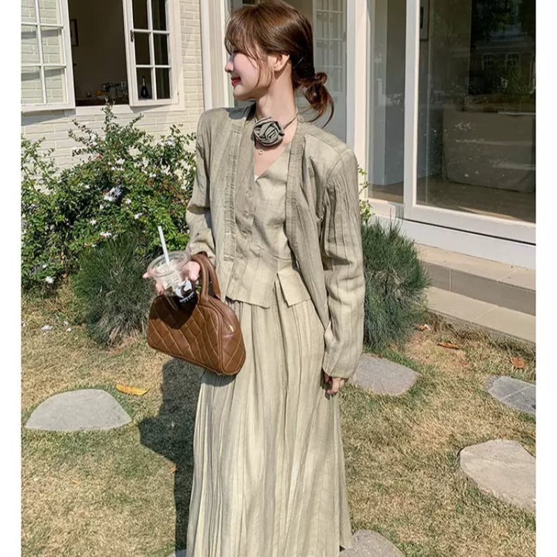 スマッジカラースリーピーススカートスーツ