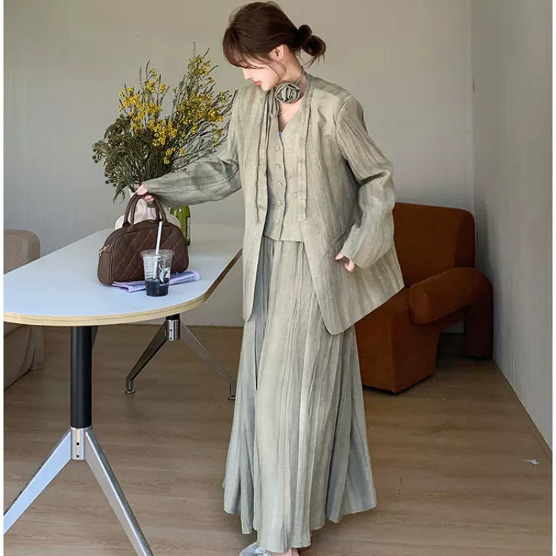 スマッジカラースリーピーススカートスーツ