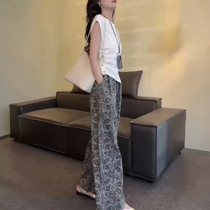 フレンチスリーブトップス×ペイズリーパンツ(3colors)