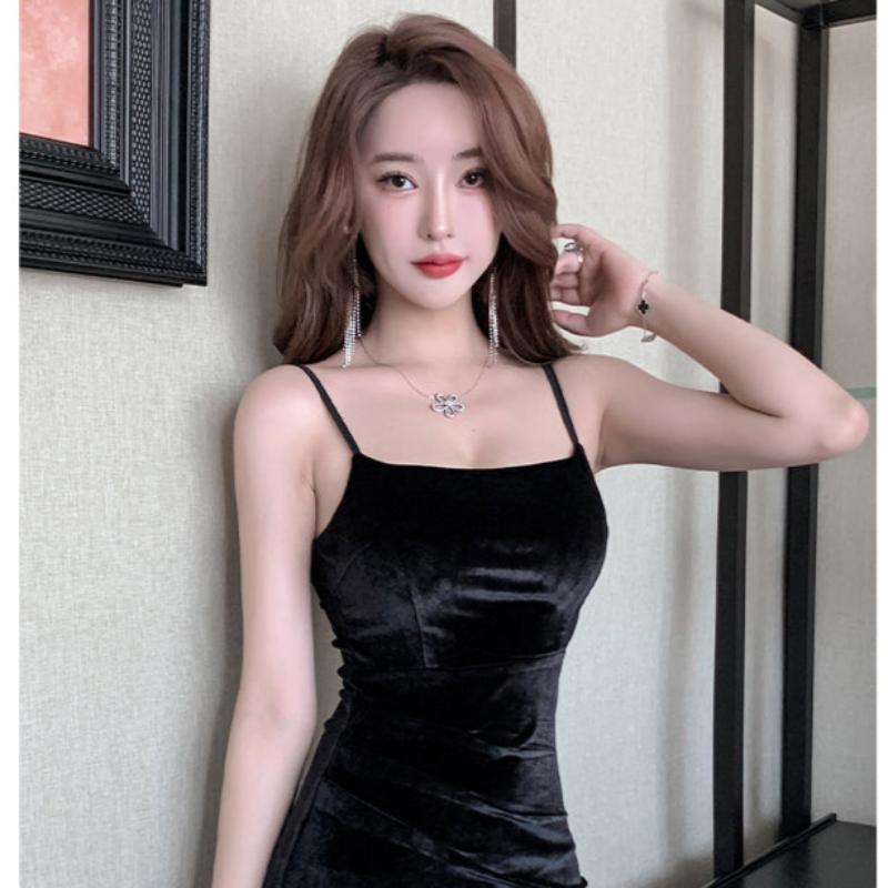 ベルベットデザインキャミソールミニドレス