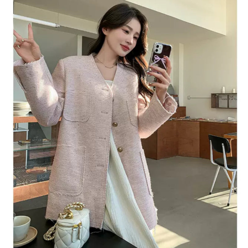 エレガントノーカラーツイードジャケット(3colors)