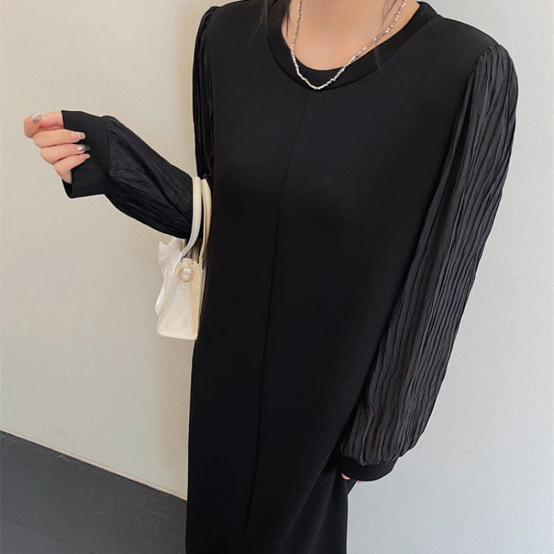 シフォンロングスリーブブラックワンピース