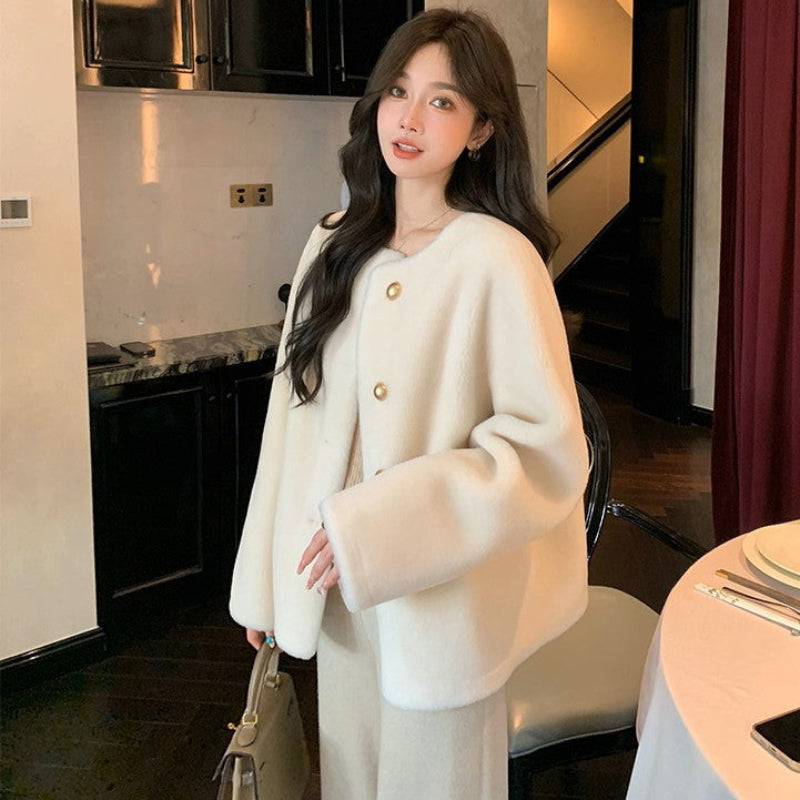 ゴールドボタンウールショートコート(2colors)