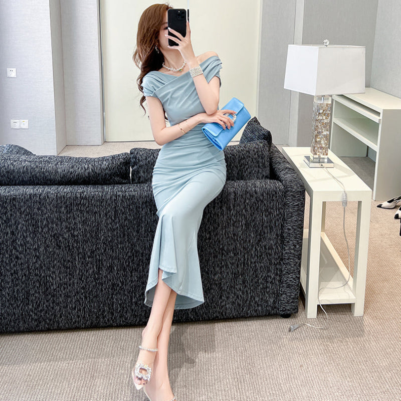 ワンショルダーマーメイドドレス(2colors)