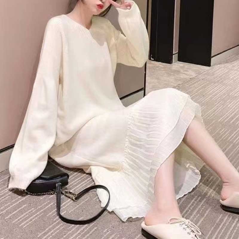 裾フリルVネックニットワンピース(3colors)