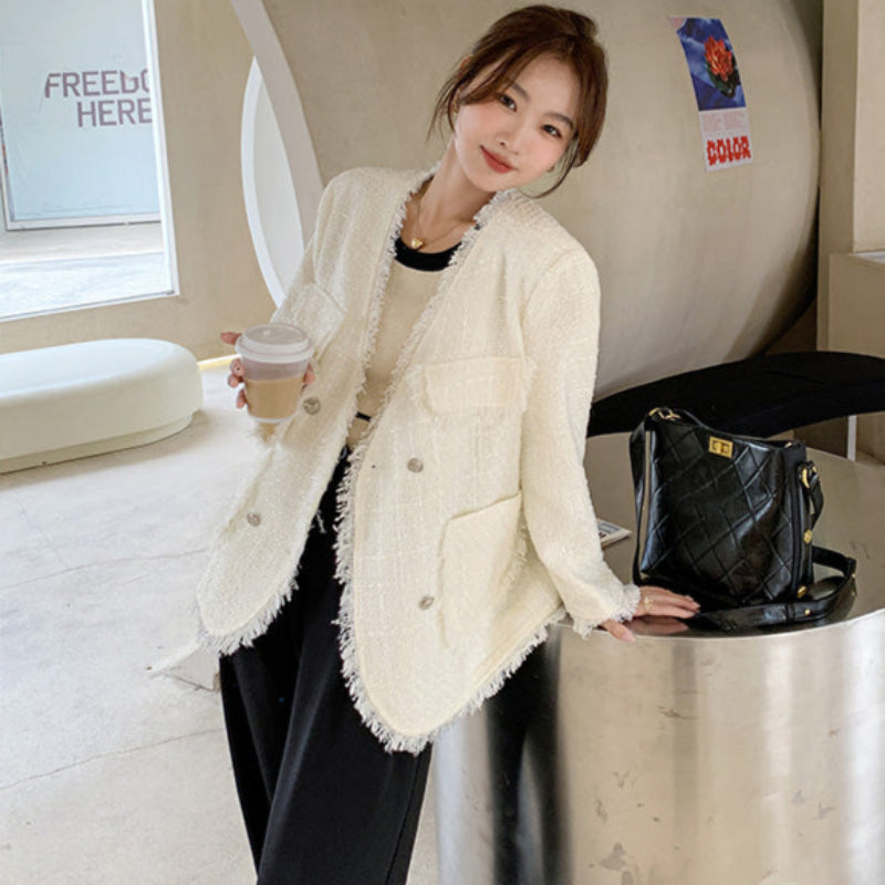 フリンジツイードホワイトジャケット