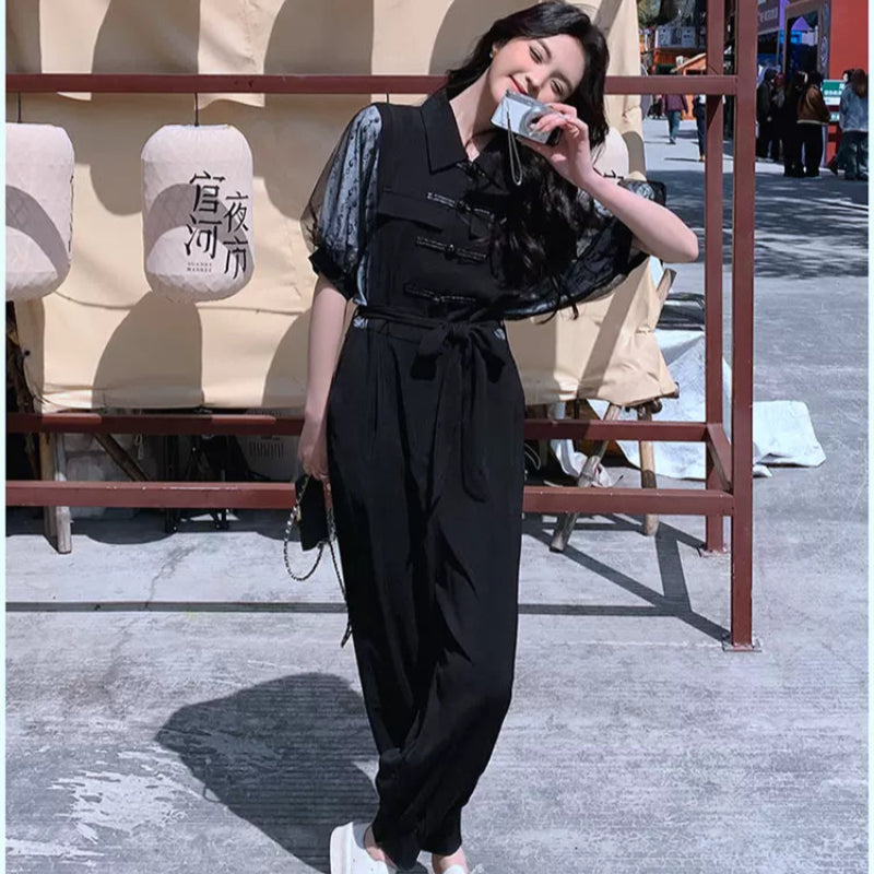 レーズスリーブデザインジャンプスーツ