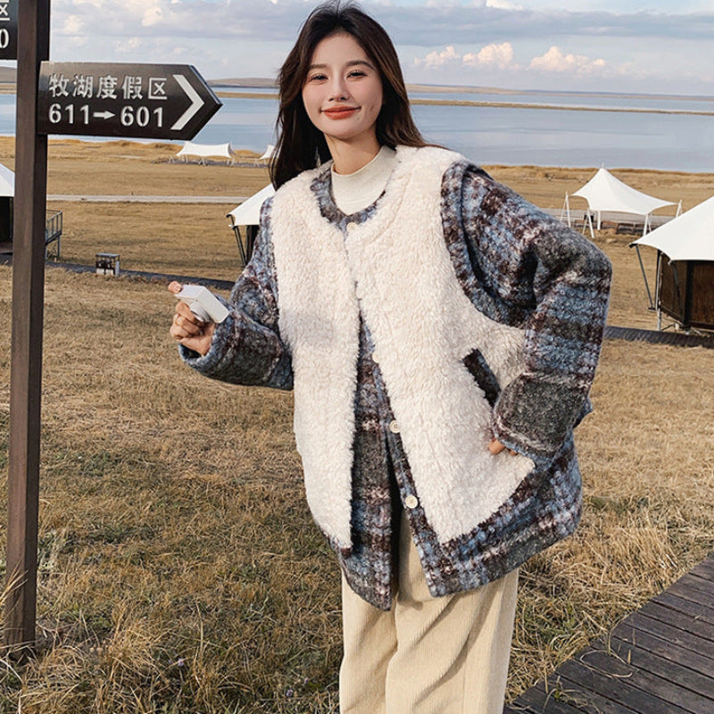 ボアベスト×中綿入りツイードジャケット