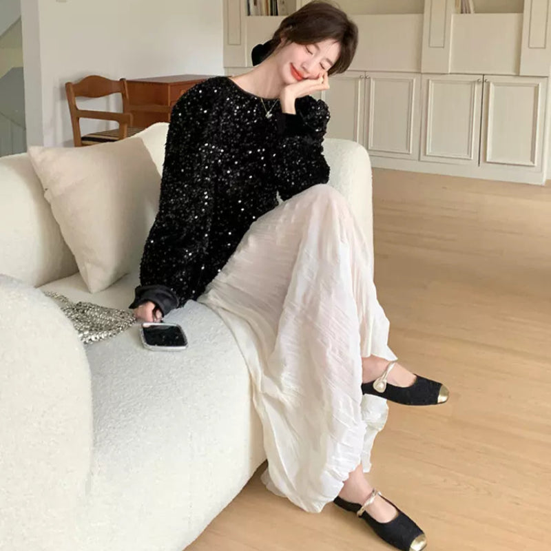 ラメトップス×ワッシャースカートドッキングワンピース