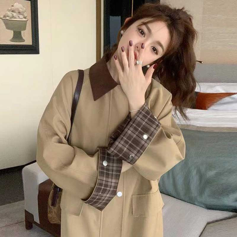 チェックカフストレンチコート