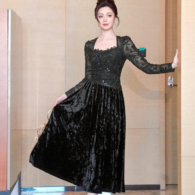 スクエアネック ベルベットドレス(2colors)