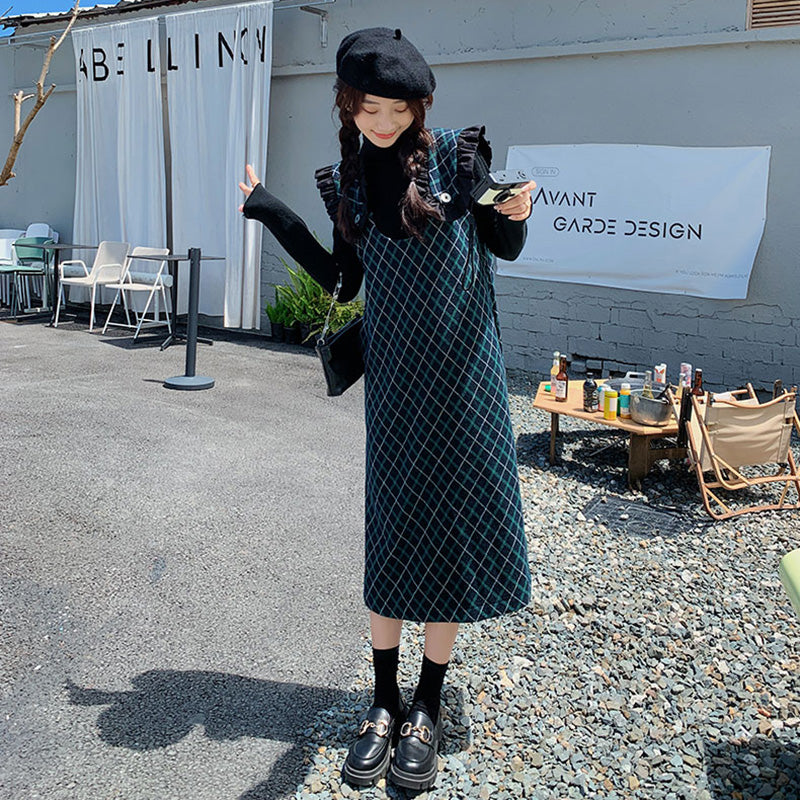 Aラインチェック柄ジャンパースカート(2colors)