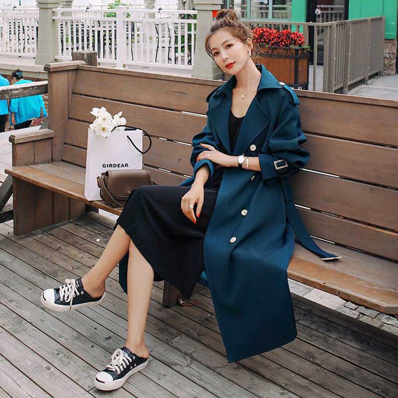 ダブルブレストロングトレンチコート(4colors)（青・赤・黒・ベージュ