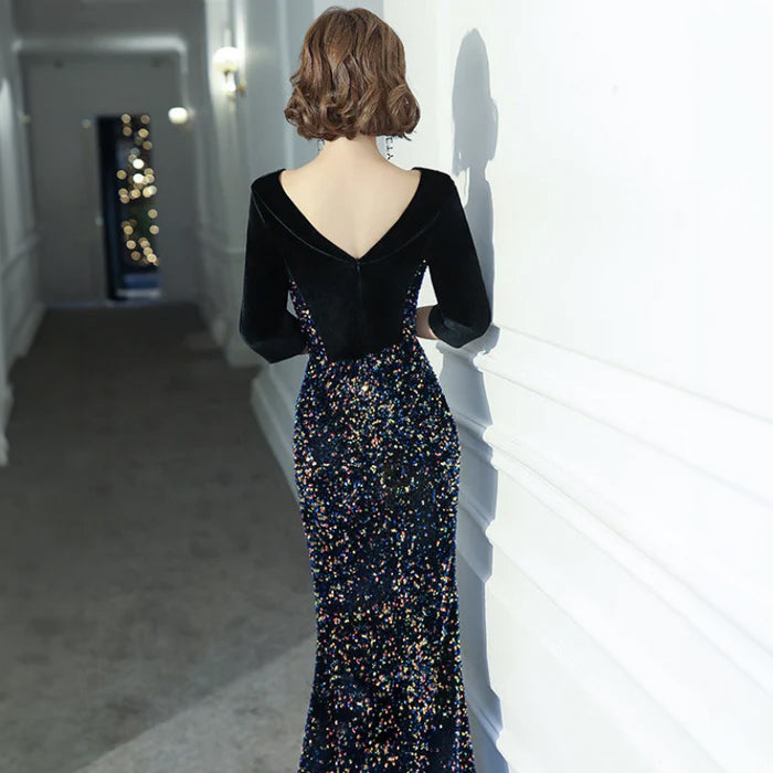 スパンコール切り替えマーメイドドレス(2colors)