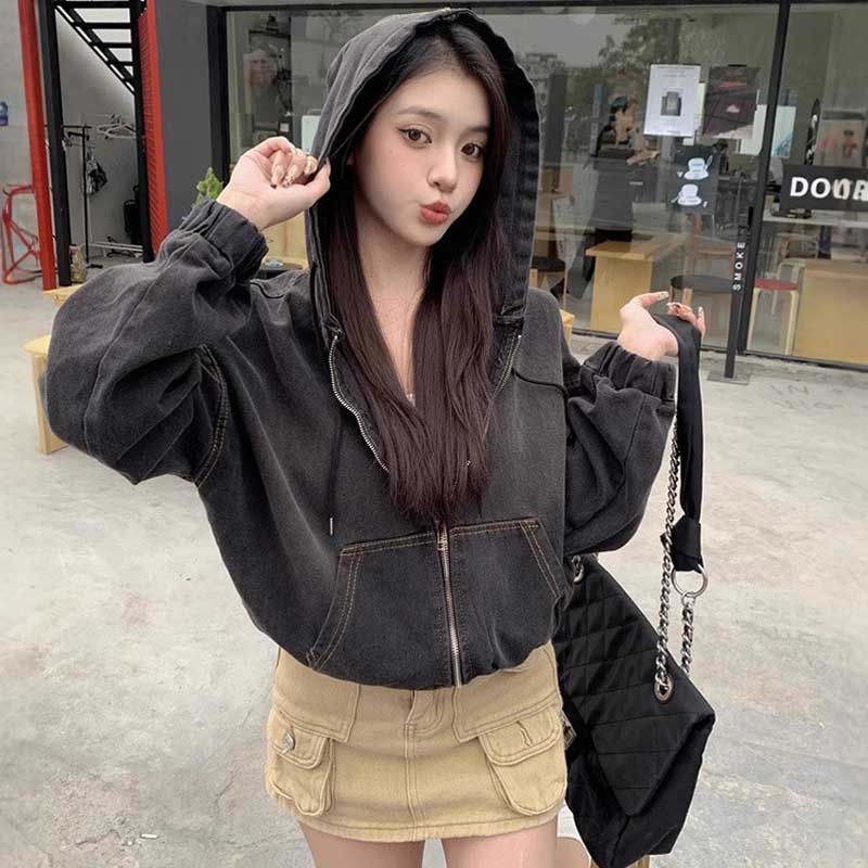 クロップド丈デニムパーカー(2colors)