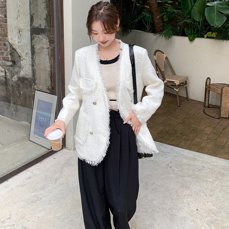 フリンジツイードホワイトジャケット