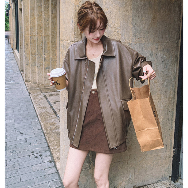 オーバーサイズフェイクレザージャケット(2colors)