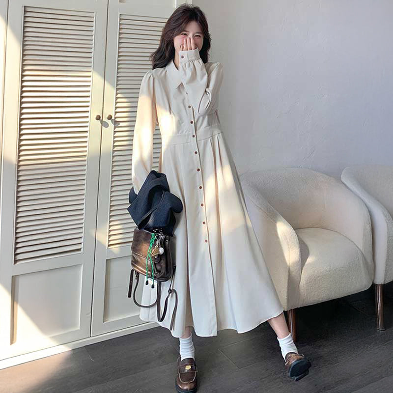 デニムショートベスト×シャツワンピース