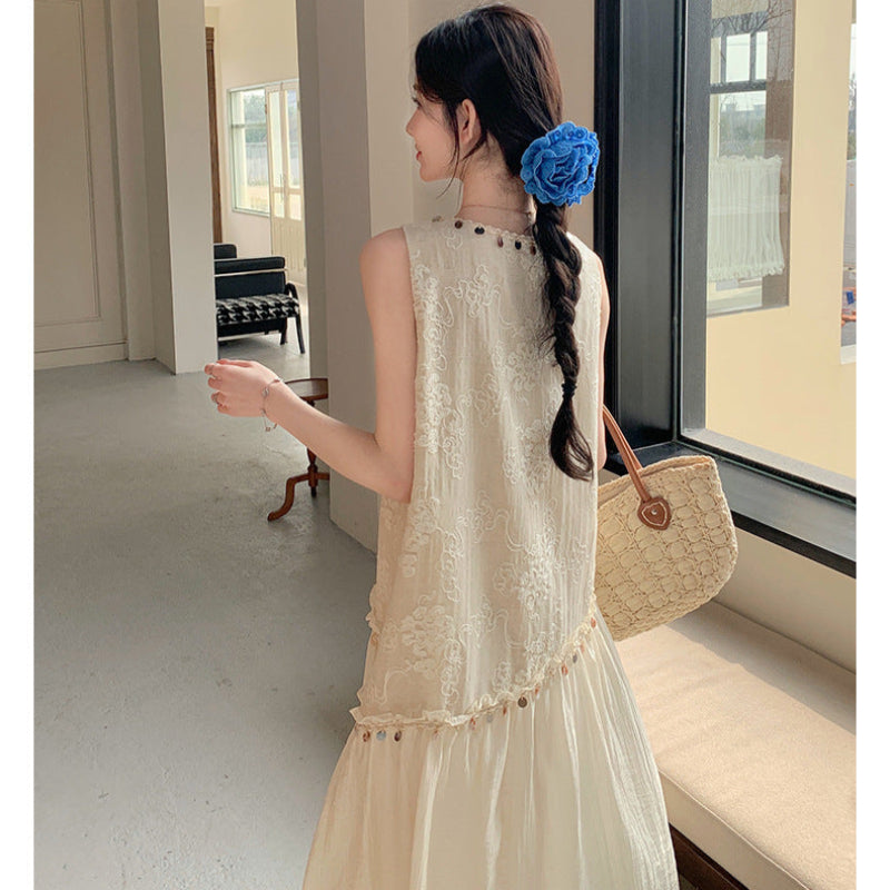 スパンコールデザインノースリーブワンピース