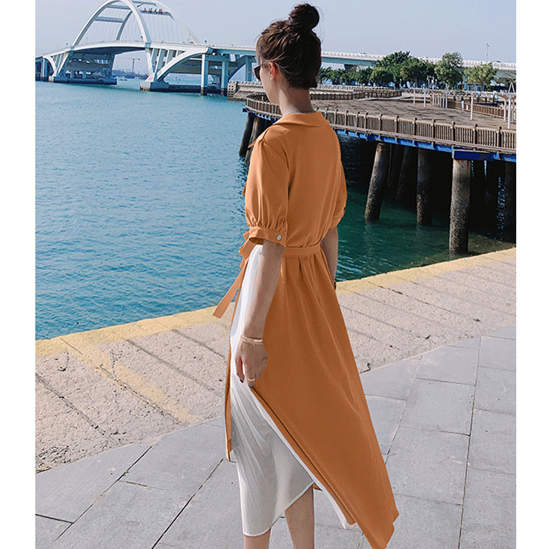 【即納】レイヤード風シャツワンピース(4colors)