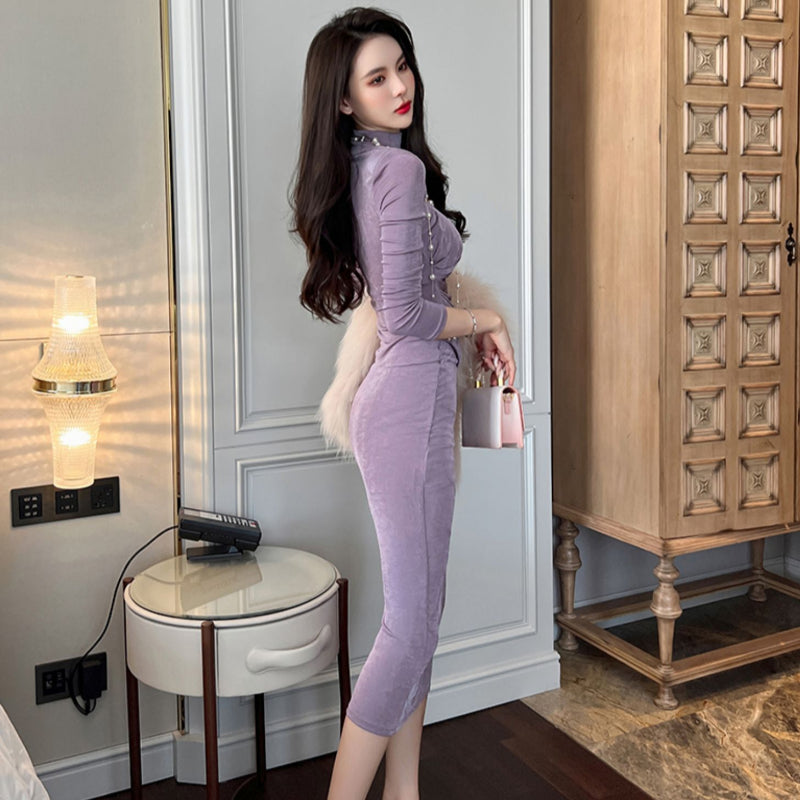 ハイネックスリムラインドレス(6colors)