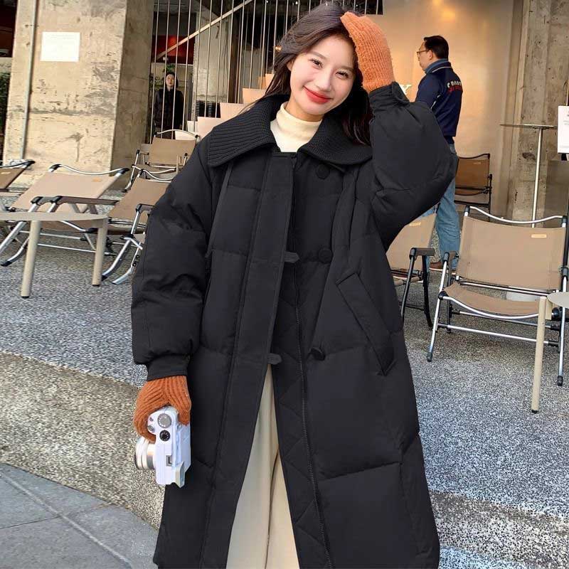 リブニット襟ロング丈ダウンコート(2colors)