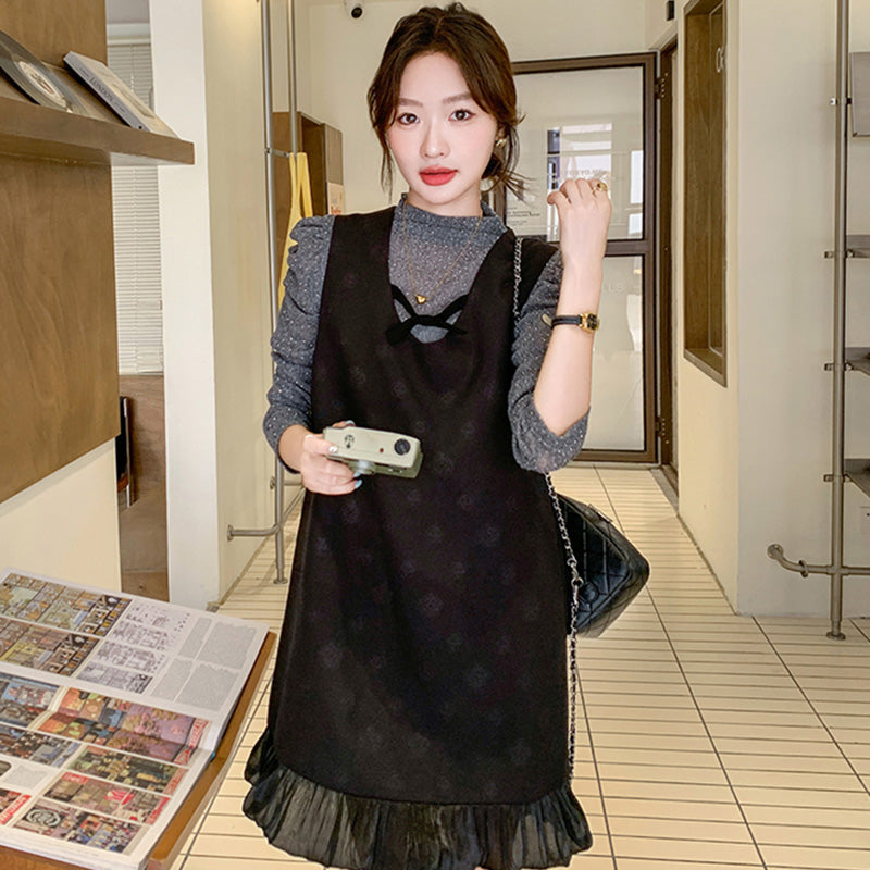 パフスリーブ×裾フリルミニワンピース