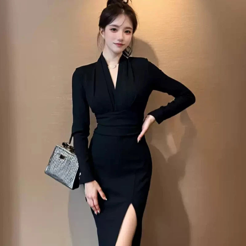 フロントスリットウエストマークドレス