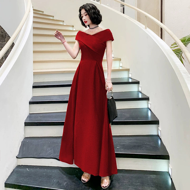 オフショルダーエレガントロングドレス(3colors)