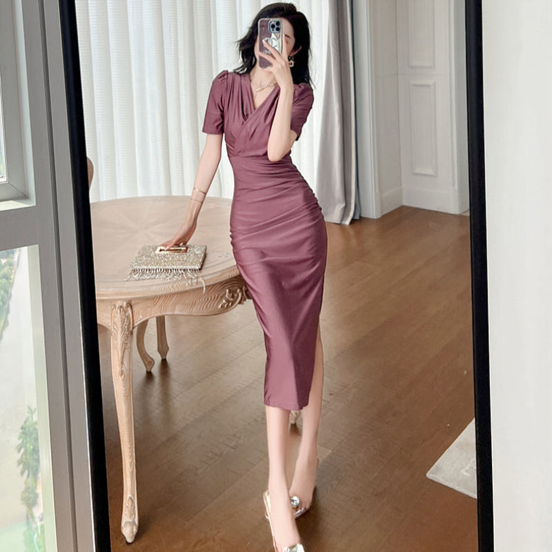 カシュクールサイドスリットドレス(3colors)