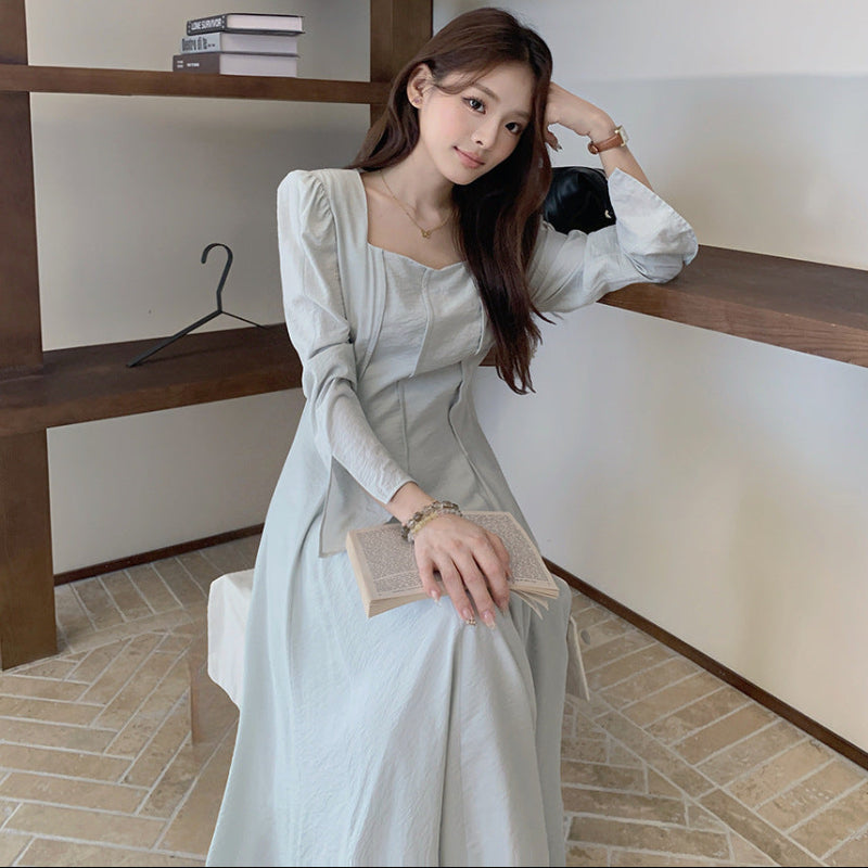 スクエアネックタックワンピース(2colors)