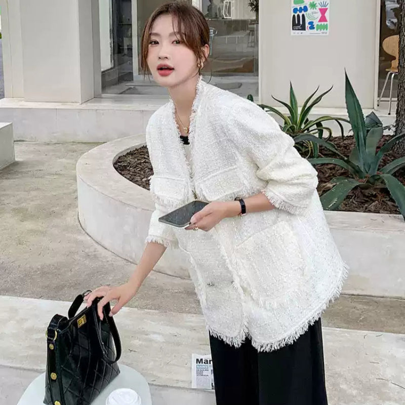 フリンジツイードホワイトジャケット