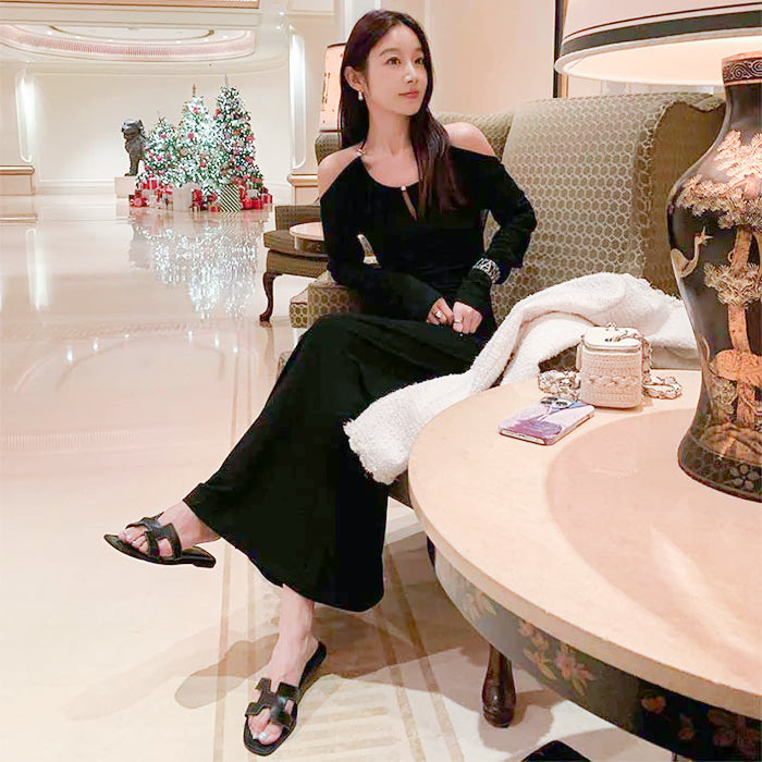 ホルターネックドレープワンピース(2colors)