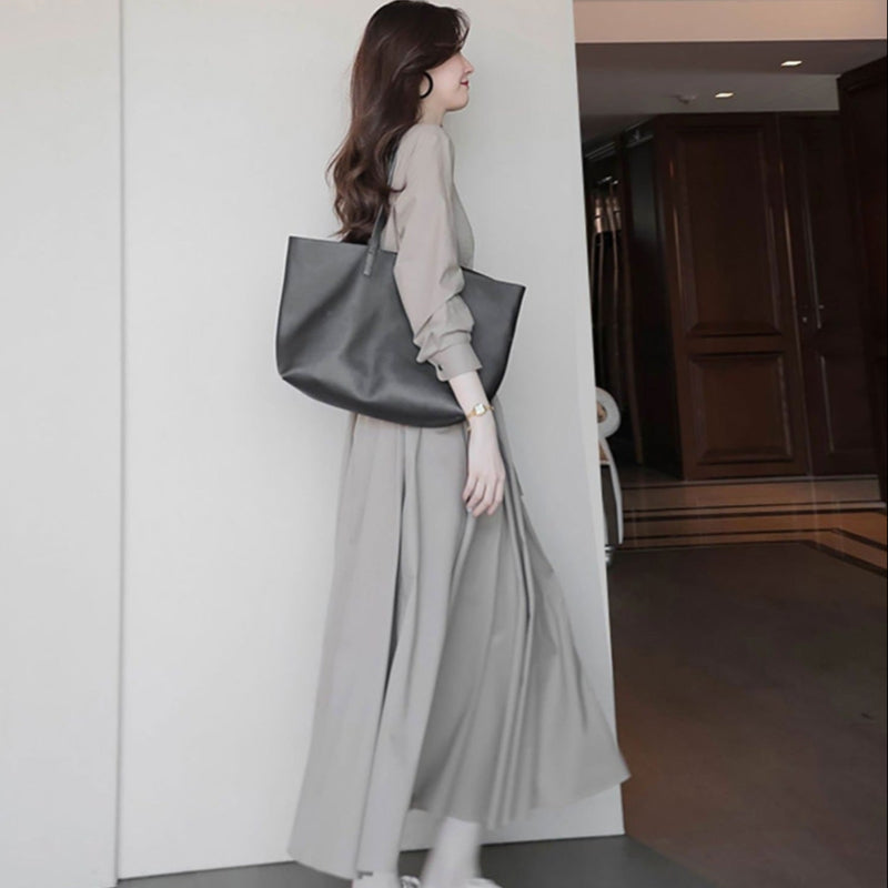 ライトグレーシャツAラインワンピース