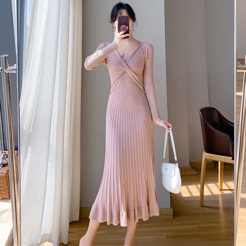 ツイストリブニットワンピース(4colors)