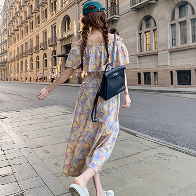 2wayオフショルダーフラワープリントワンピース