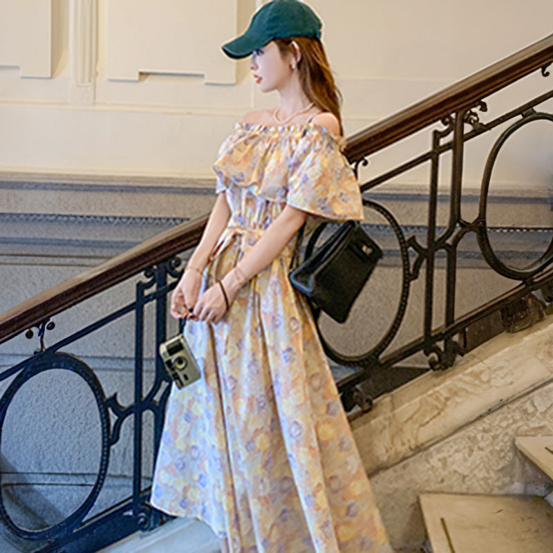 2wayオフショルダーフラワープリントワンピース