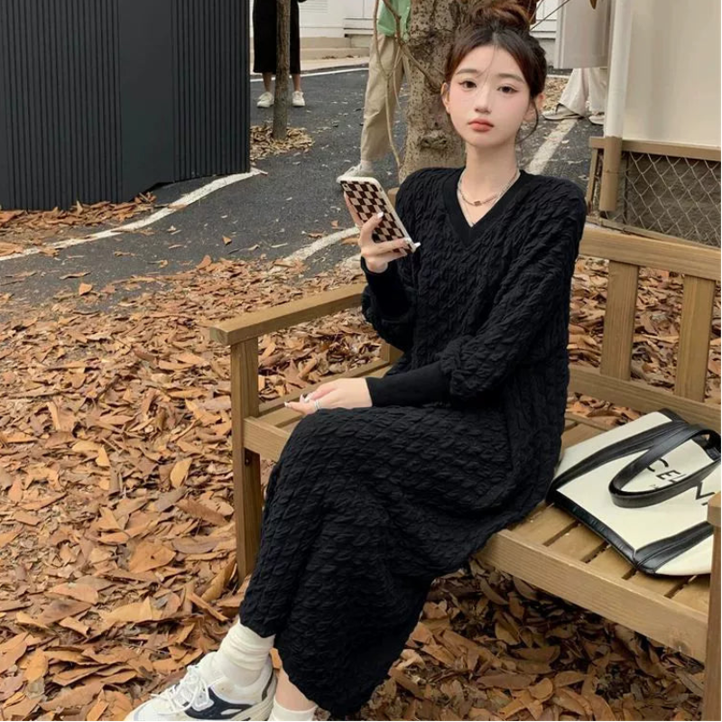 ケーブルデザインVネックワンピース