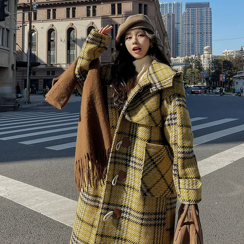 イエローチェックダッフルコート