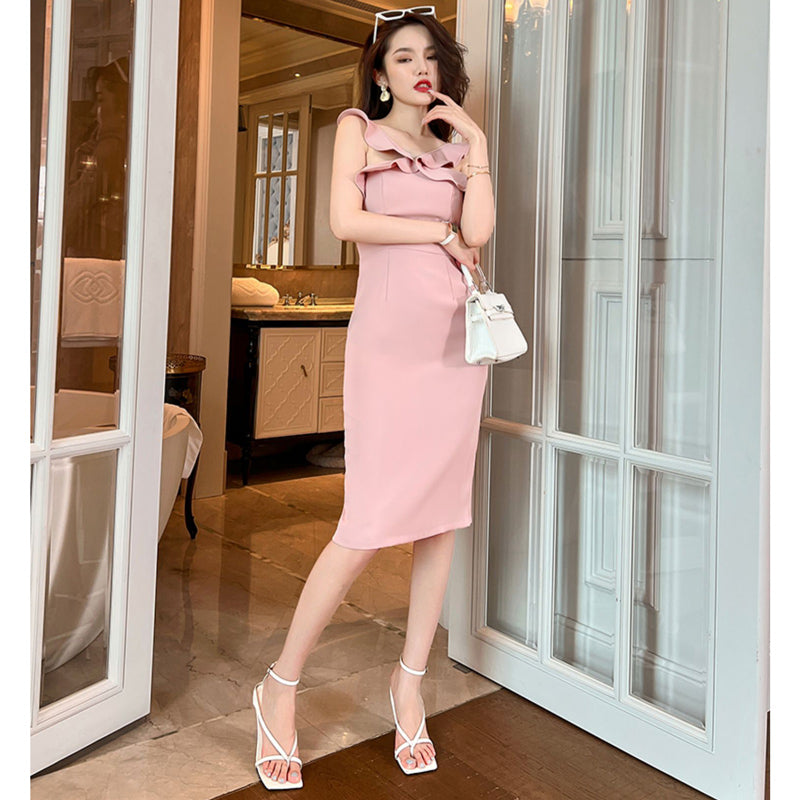 ショルダーフリルタイトワンピース