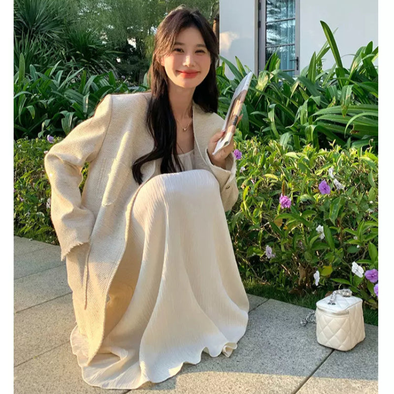 エレガントノーカラーツイードジャケット(3colors)