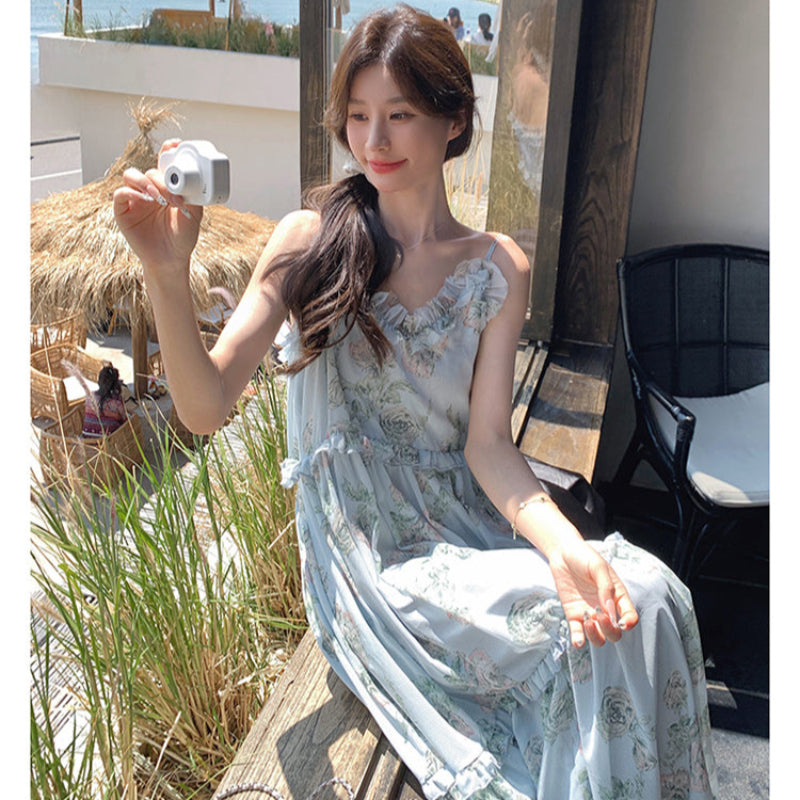シフォンフラワープリントワンピース