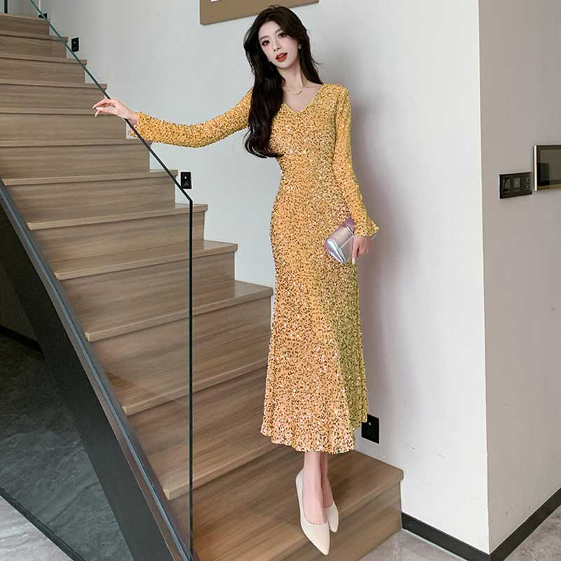 スパンコールフレアワンピース(5colors)