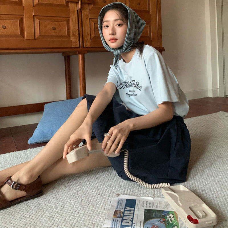 ショール付フロントロゴTシャツ(3colors)