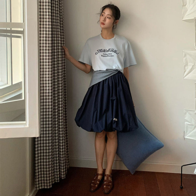 ショール付フロントロゴTシャツ(3colors)